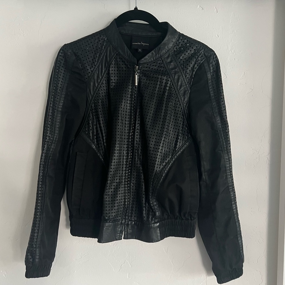Nanette Lepore Leather Mixed Media Moto Jacket
